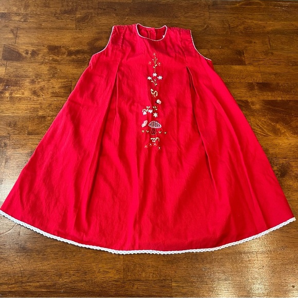 Strasburg red corduroy dress floral mushroom lady bug dress size 4